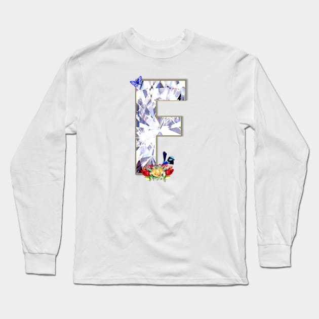 Name Initial Letter F and Fairy Wren Long Sleeve T-Shirt by KC Morcom aka KCM Gems n Bling aka KCM Inspirations